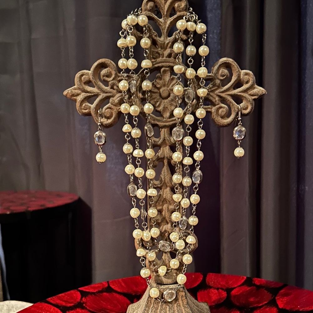Vintage triple-strand faux pearl necklace and earrings set